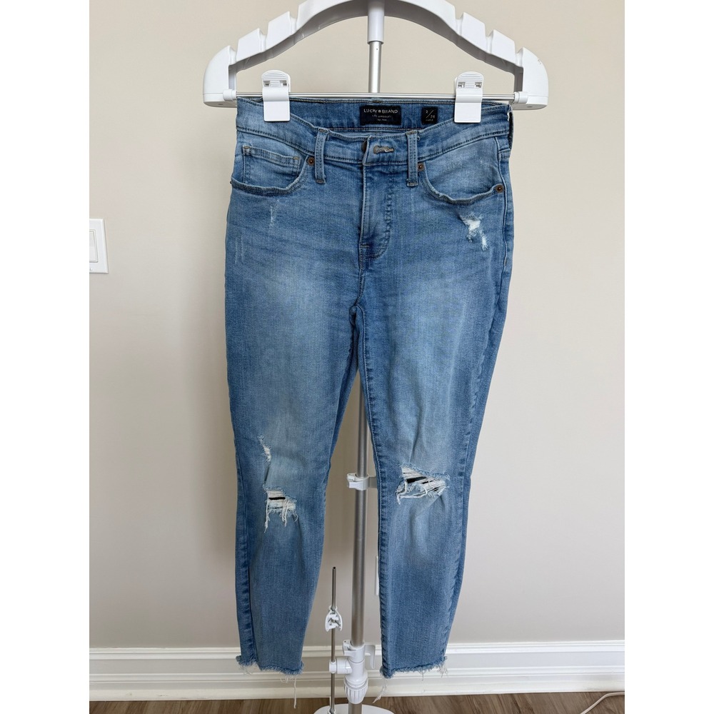 Lucky Brand Skinny‎ Jeans Womens 2/26 Blue Distressed Raw Hem High Rise Pant